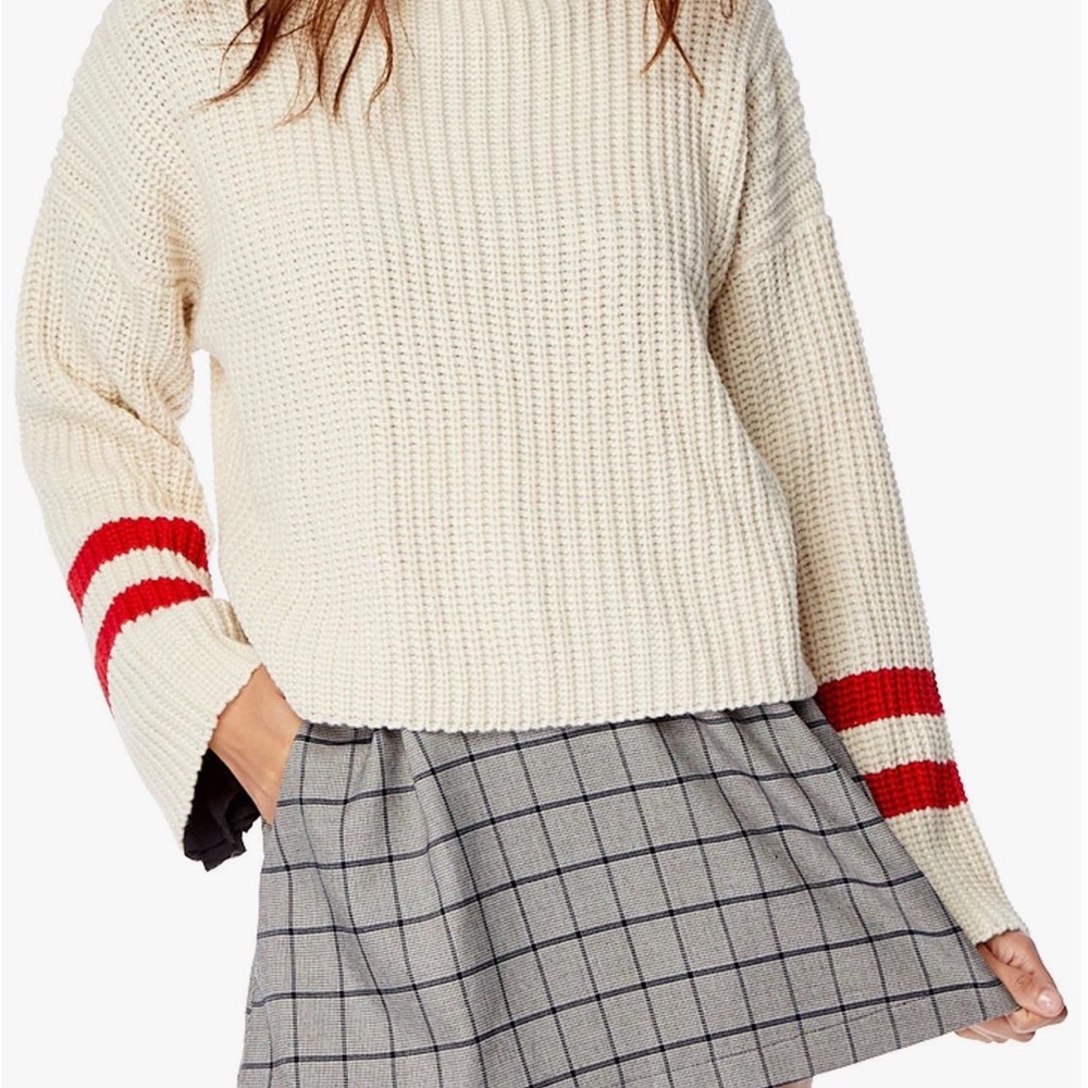 Lost + Wander Cream Turtleneck with Red Stripes